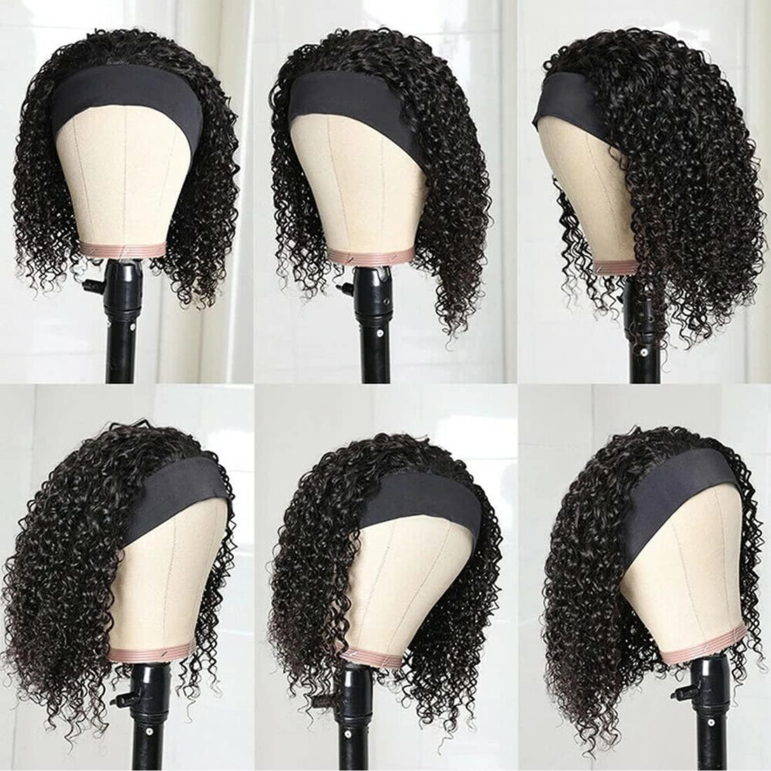 IFLY Headband Wig Locken Perücke Frauen Echthaar Deep Curly Human Hair Wig for Black Woman Haarverlängerung Headband Damen Deep Curly Wig 150% Density 14 zoll