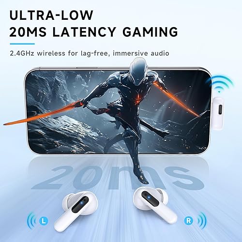 Miniatura 3 de RYR Auriculares inalámbricos para juegos, 20 ms de baja latencia, auriculares para juegos con micrófono con cancelación de ruido, 2.4 GHz