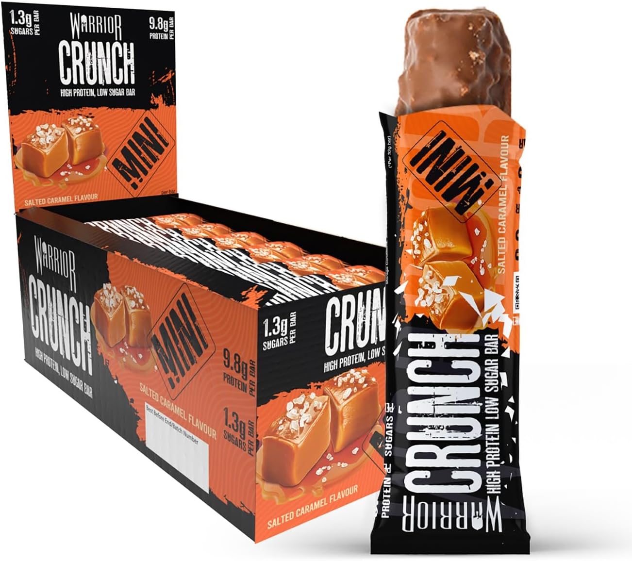 Warrior Crunch Mini (Snacksize) – Protein Bars – 9g+ Protein Per Bar – Low Carb, Low Sugar Snack – 24 Pack x 32g (Salted Caramel)