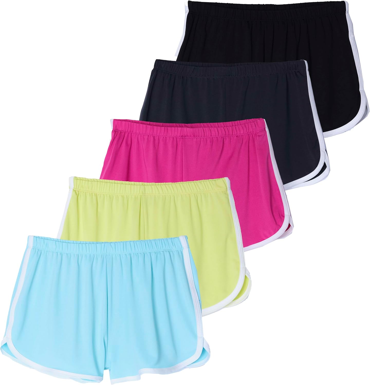 Real Essentials 5 Pack: Girls' Dry-Fit Athletic Dolphin Shorts for Youth Kids Teens Running Gym Sports (Ages 4-16)
