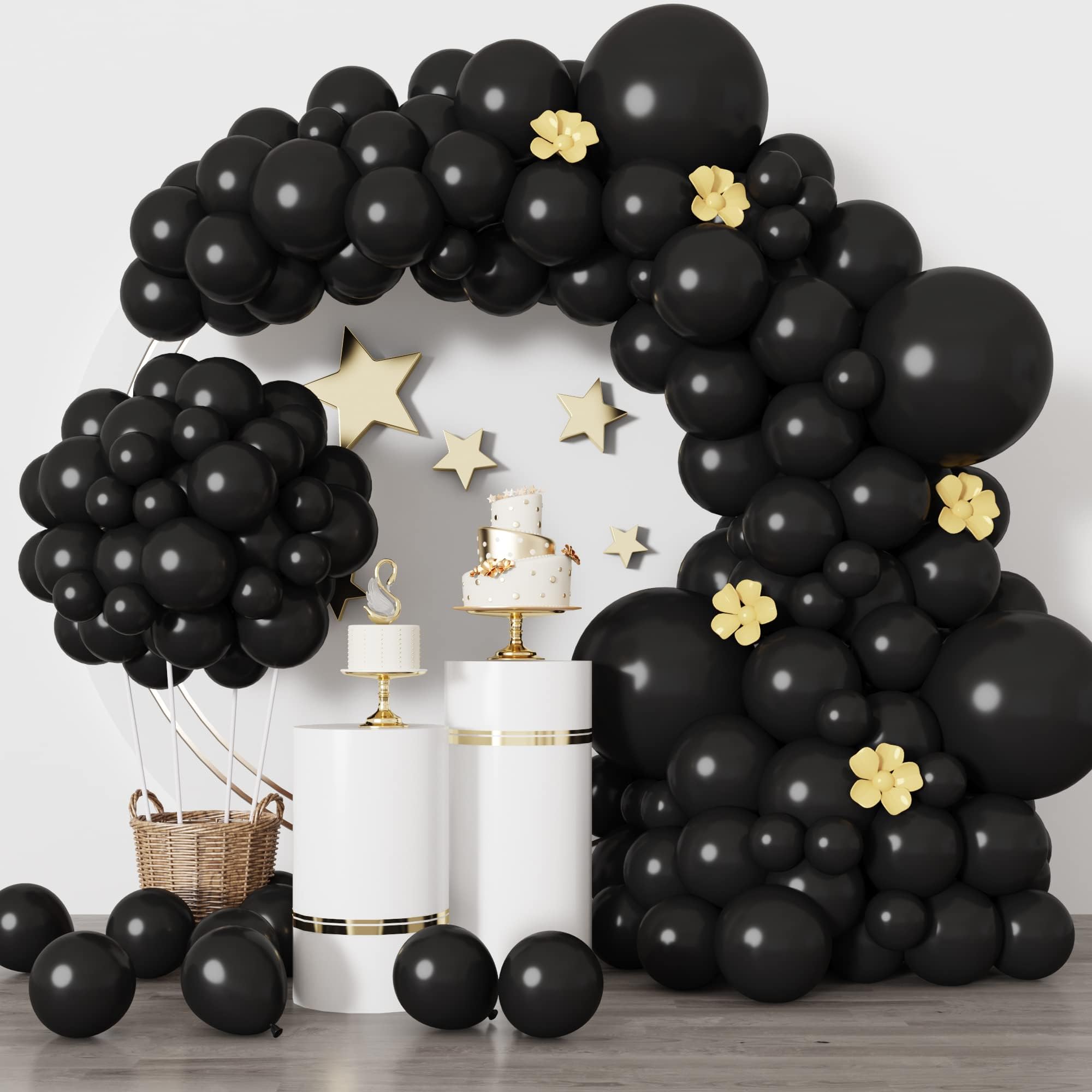 RUBFAC 129 Pcs Black Balloons Different Size 18 12 10 5 Inch Balloons Garland Arch Kit Birthday Party Graduation Wedding Decoration Latex Balloons