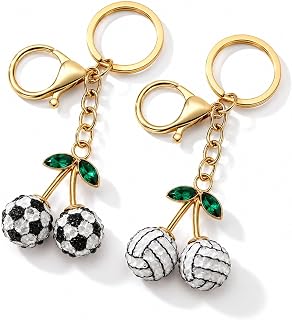 2PCS Volleyball Keychain, Volleyball Keychains, Soccer Keychain for Keys