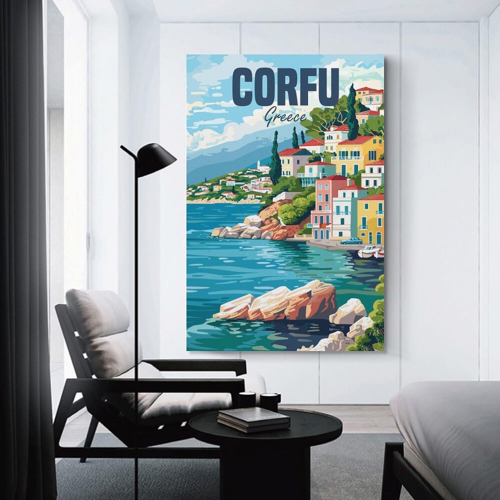 Junmoney Hanging Wall Art Corfu Greece Island, 20x30inch(50x75cm), for Living Room, Bedroom Or Apartment Walls, Decorative Artwork for Empty Walls