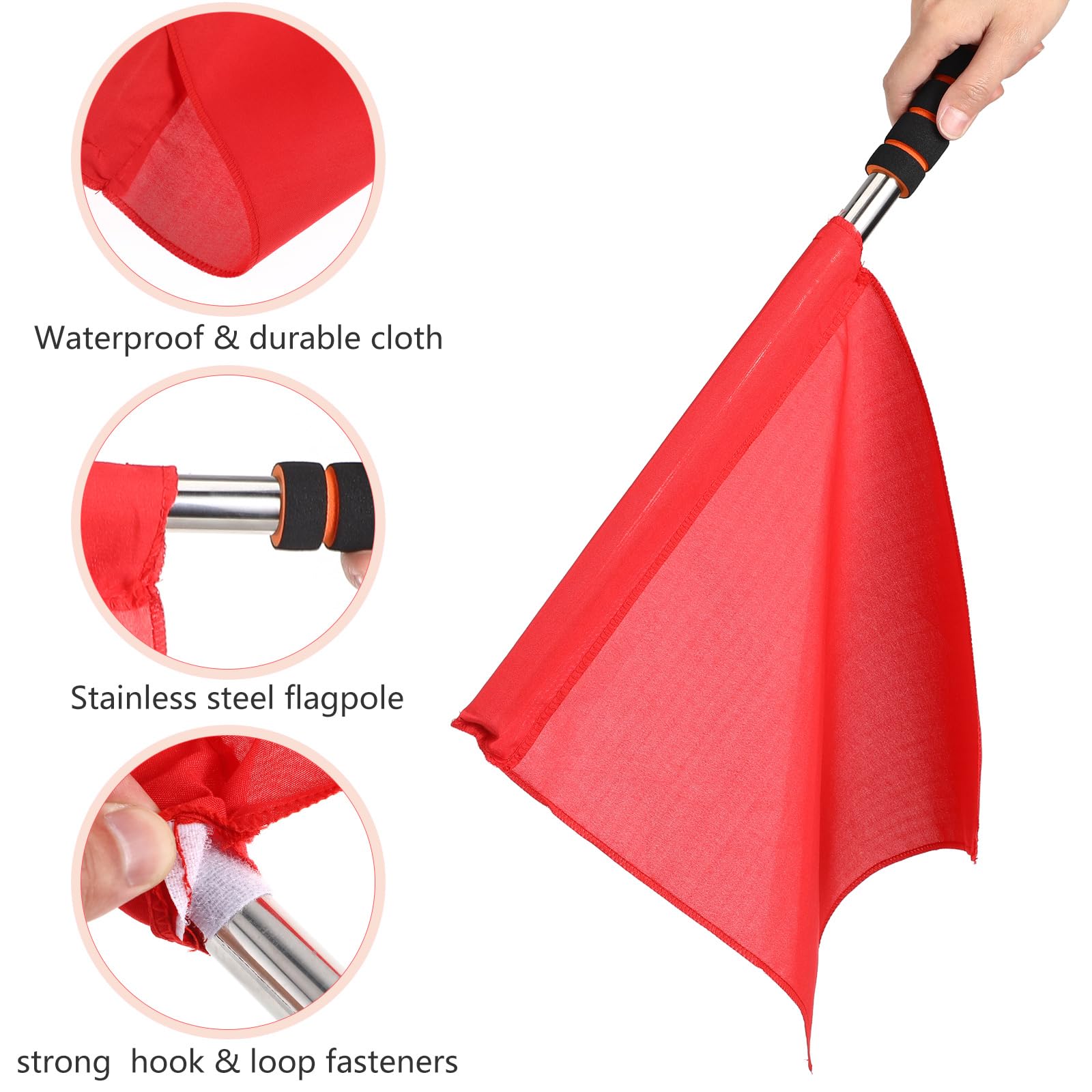 Lot de 4 drapeaux d'arbitre en acier inoxydable avec poignée en éponge pour compétition de football, de volleyball, de compétition (jaune, rouge, vert, blanc)