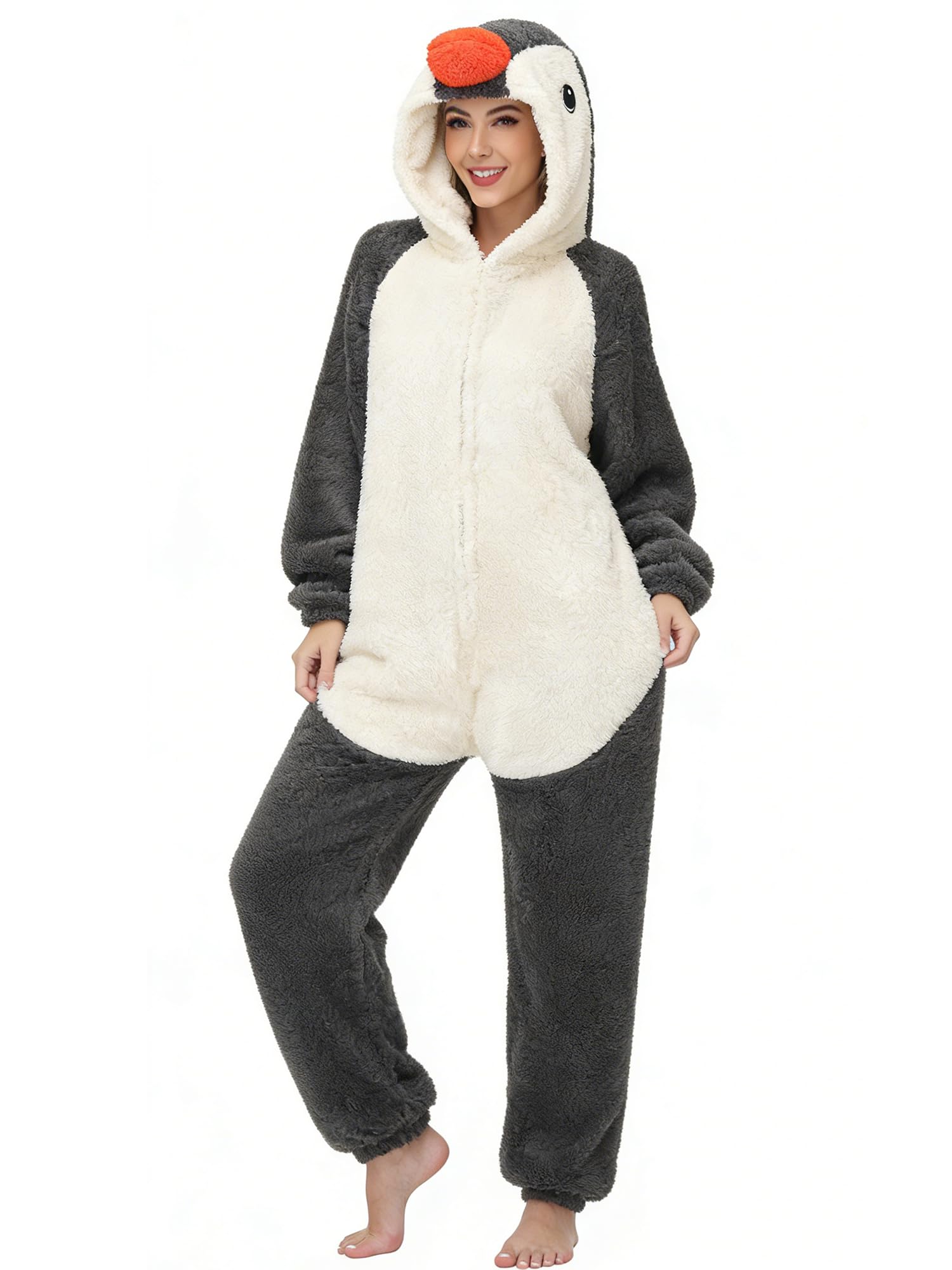LATH.PIN Einteiliger Schlafanzug Damen Onesie für Erwachsene Tierkostüm Jumpsuit Unisex Kuschelig Cosplay Pyjamas Karneval Weihnachten Halloween