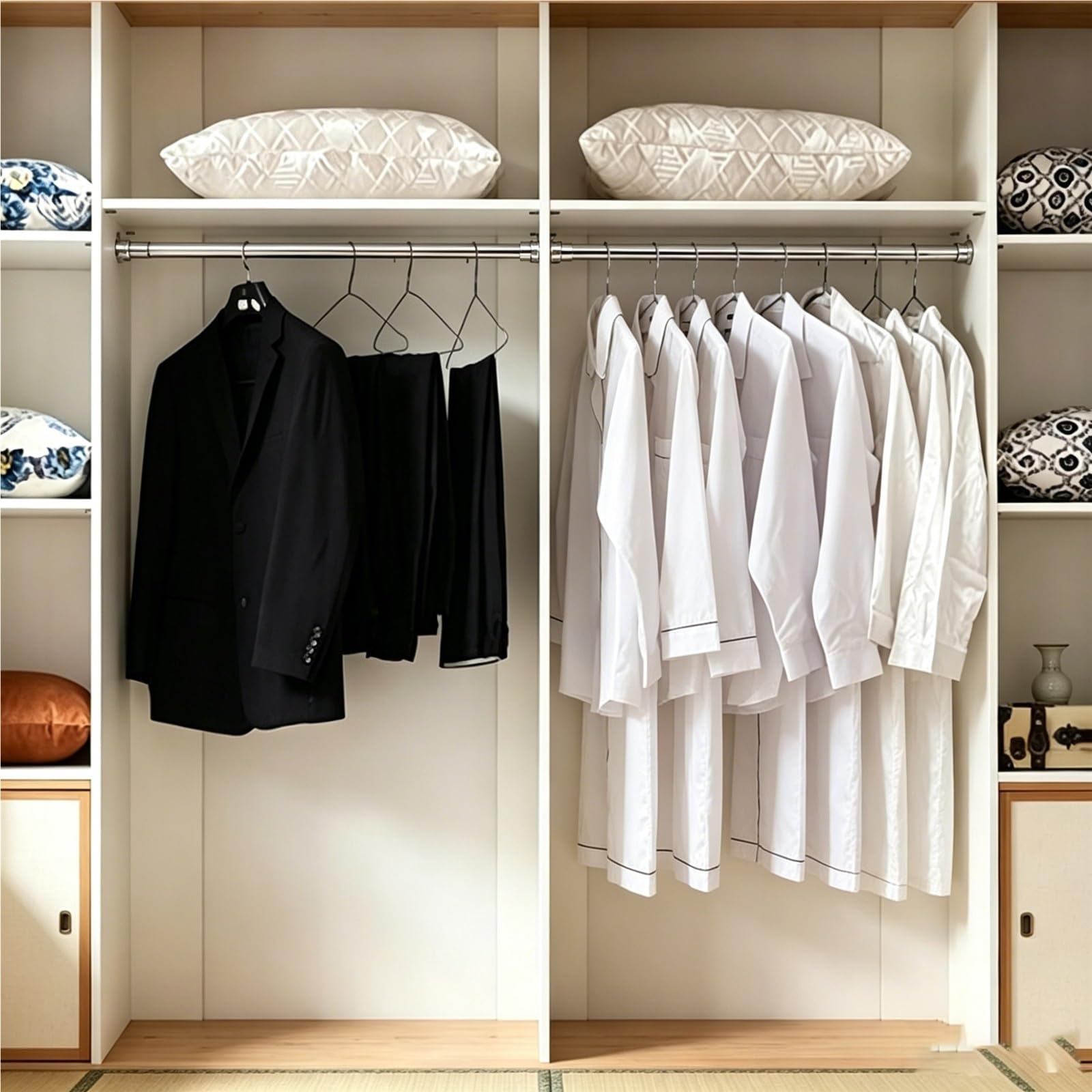 Expandable Retractable Closet Rod, Adjustable Hanging Pole for Home Storage, Wardrobe and Bathroom