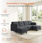 88'' U‑Shaped Sectional Sofa | 6-Seater Corduroy Sofa with 2 Convertible Ottomans for Living Room, Dark Grey
