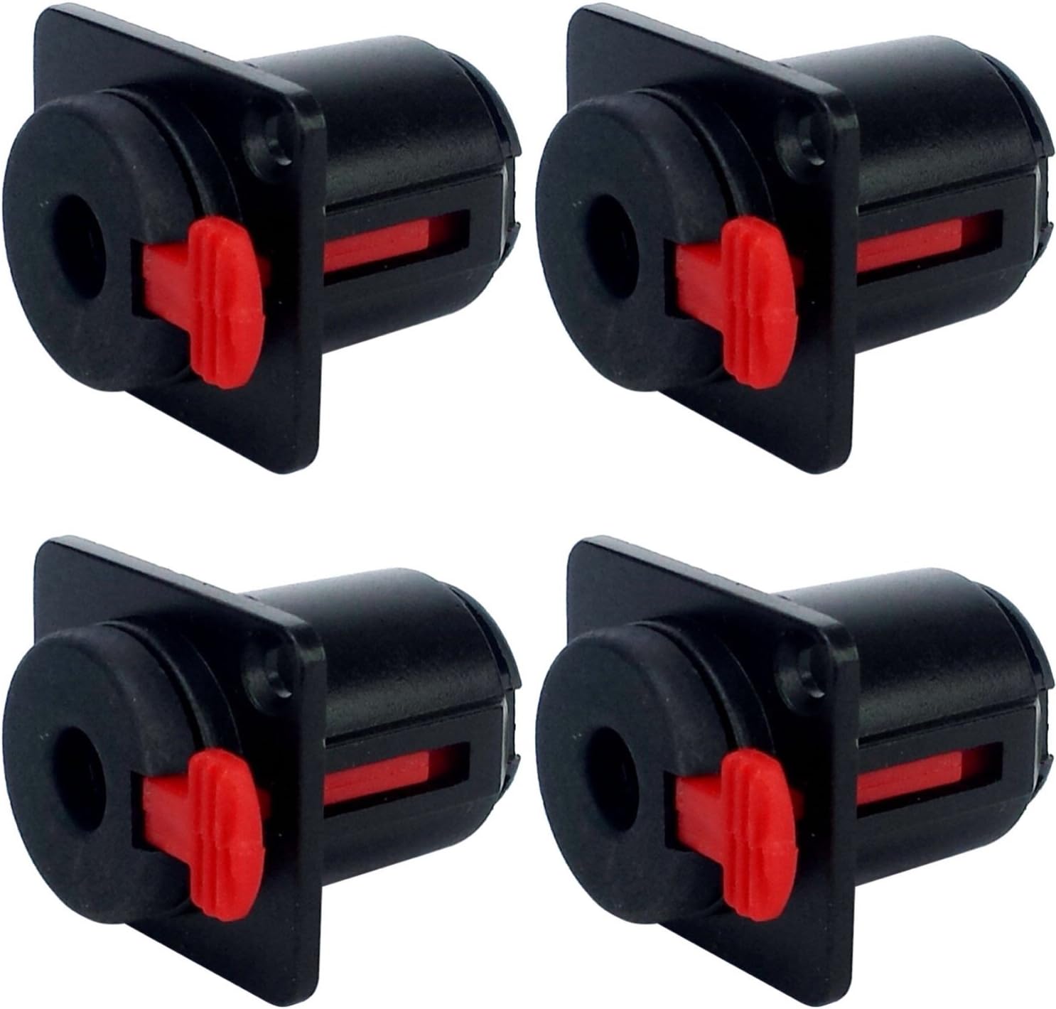 CESS Black 1/4" Jacks TS and TRS Panel Mount Jack Locking Style D Series Size - 1/4 Inch Female Stereo and Mono/TRS and TS Audio Socket - 6.35mm Stereo and Mono Socket (4 Pack)