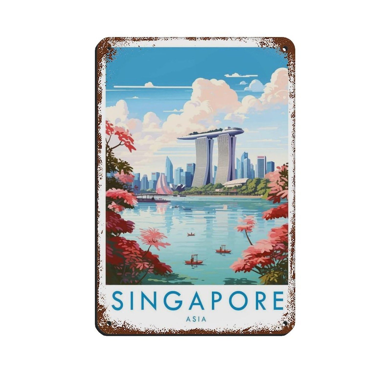 Singapore Travel Poster Tin Sign Vintage Metal Pub Club Cafe Bar Home Wall Art Decoration Poster Retro 8x12inch(20x30cm)