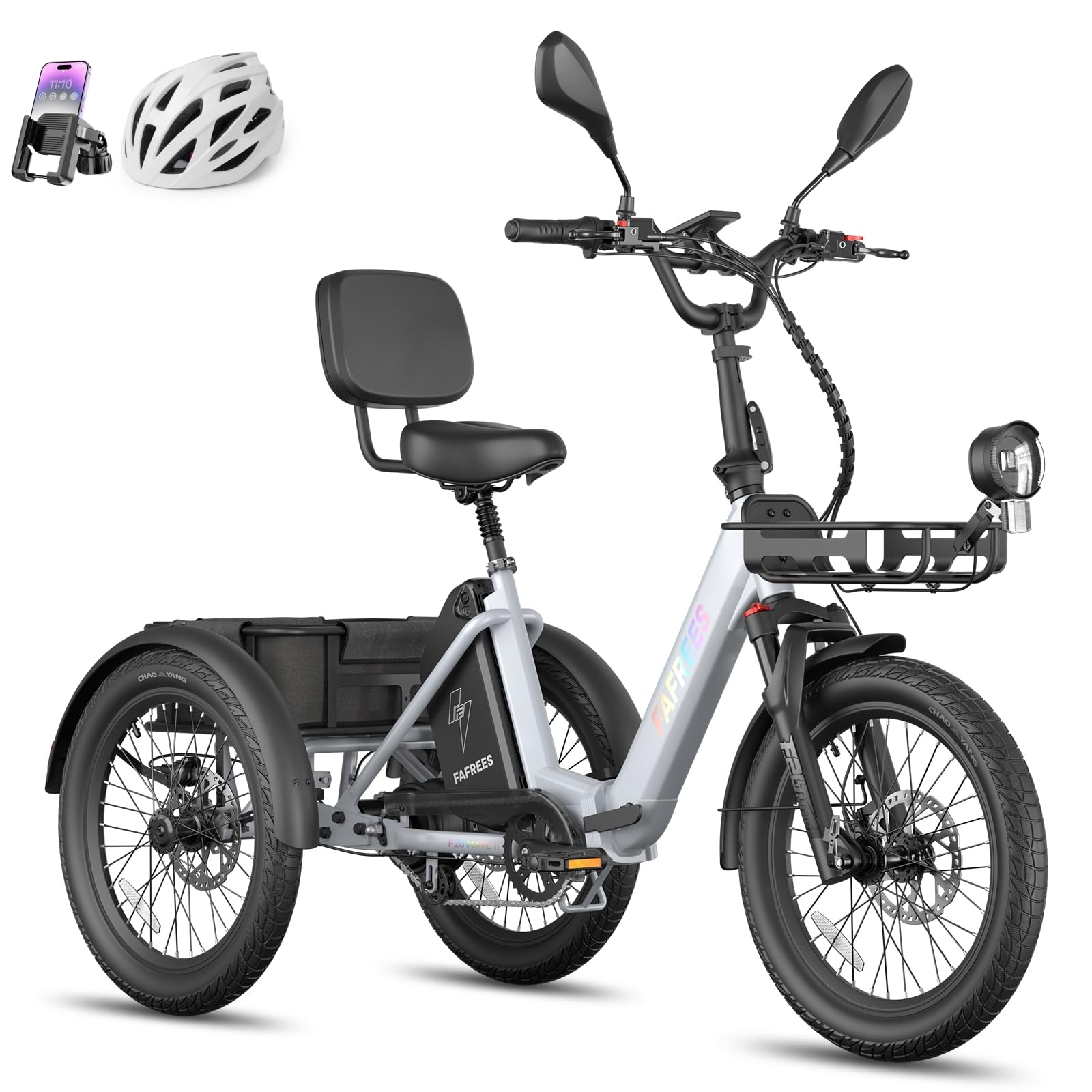 Fafrees Triciclo Elettrico F20 MATE II, Bici da 250 W con 3 Ruote da 20"*2,5", Batteria da 25Ah 1200Wh, Cestino + Portapacchi, Triciclo Elettrico da Carico per Adulti e Anziani
