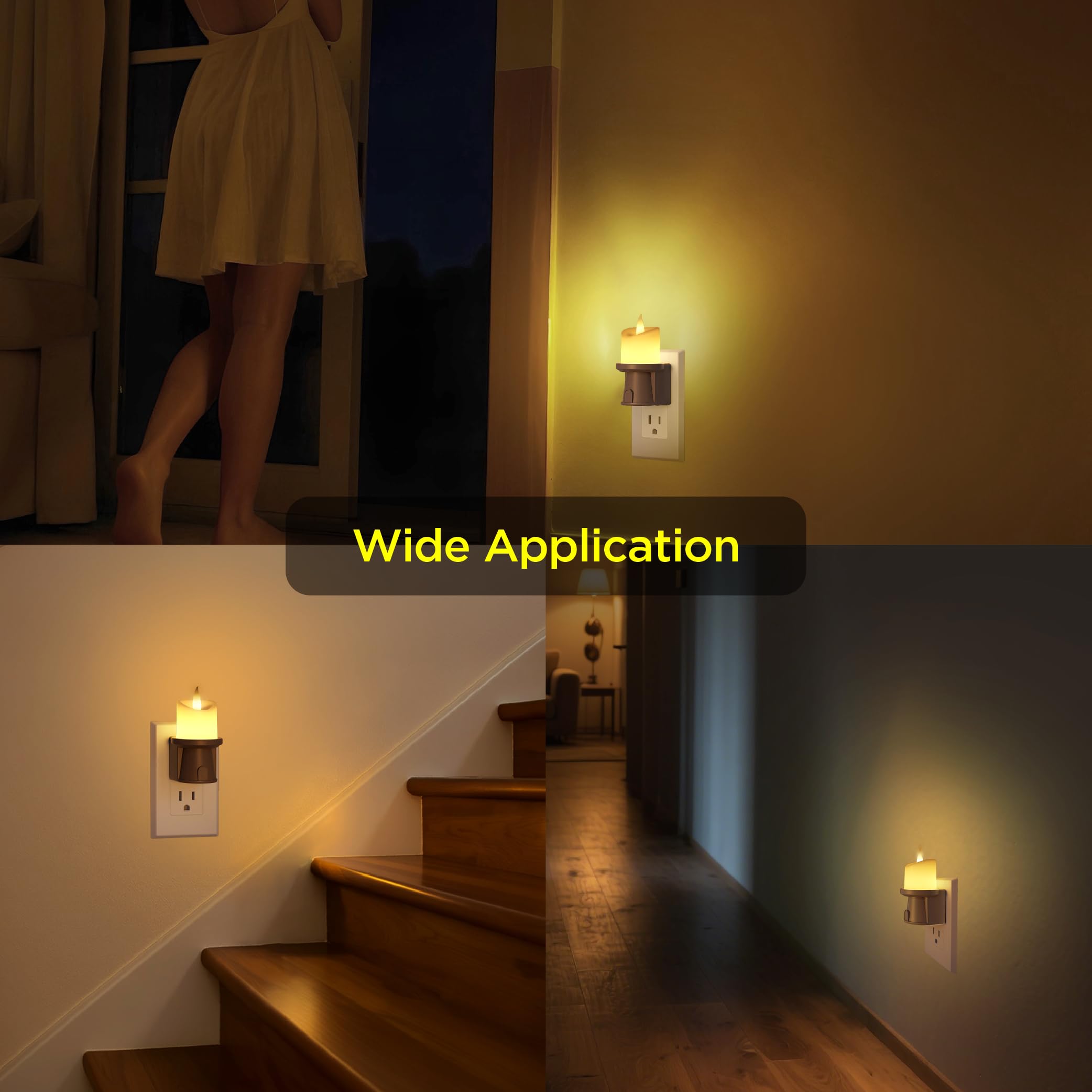 Veilleuse 2 en 1 à brancher (lot de 2) – Double mode : capteur du crépuscule à l'aube ou télécommande avec minuteur, bougie électrique à intensité variable pour décoration de couloir de