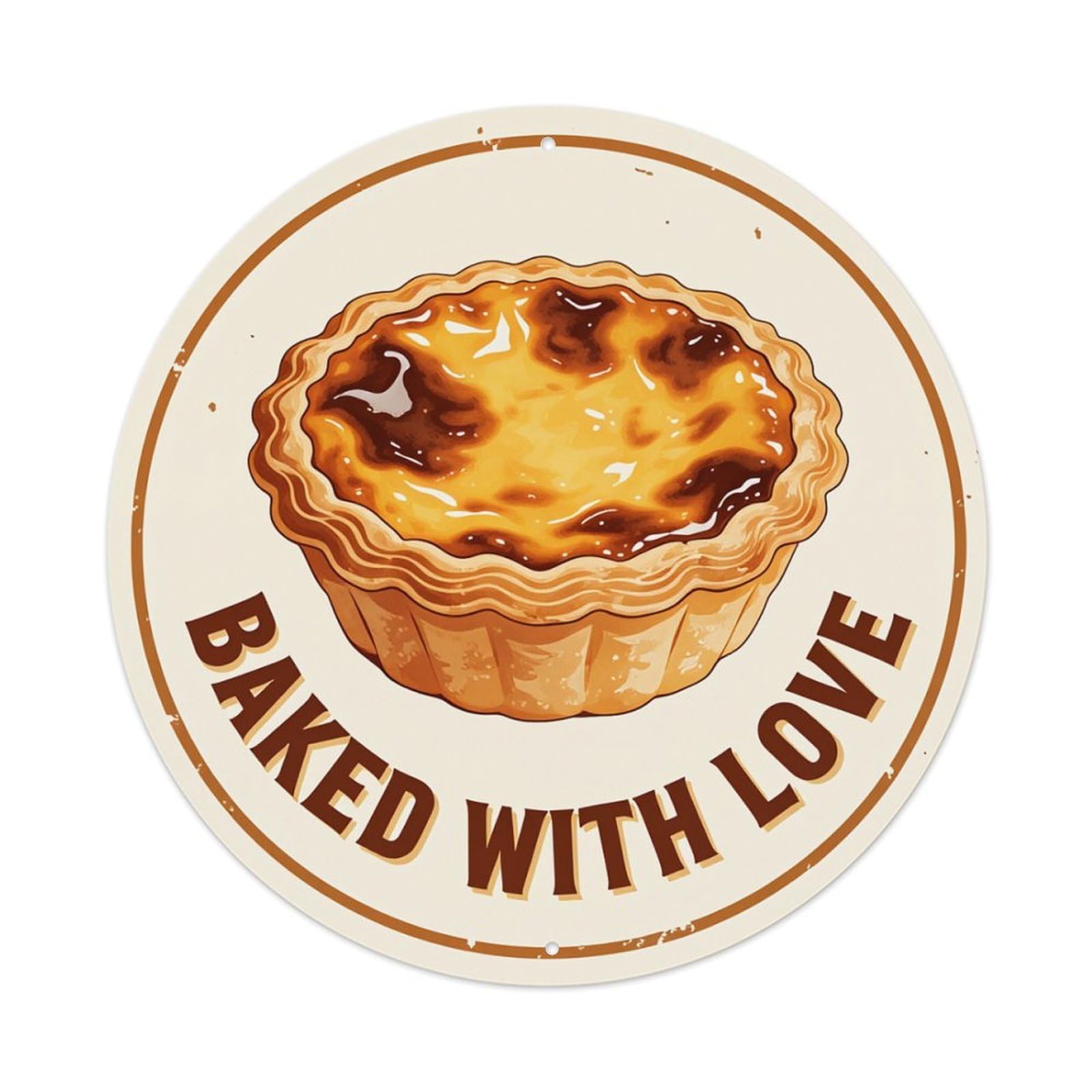 Baked With Love Pie Design Round Tin Sign Retro Metal Sign for Cafe Bar Pub Home Game Room Gym Club Wall Decoration Vintage Metal Poster 8x8 Inch