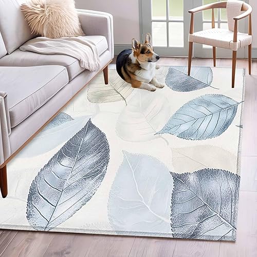 Miniatura 3 de 3x5 Area Rugs, Blue Green Retro Leaves Non-Skid Rubber Backing Large Rectangle Rugs - Living Room Bedroom Home Office, Rustic Botanical Watercolor