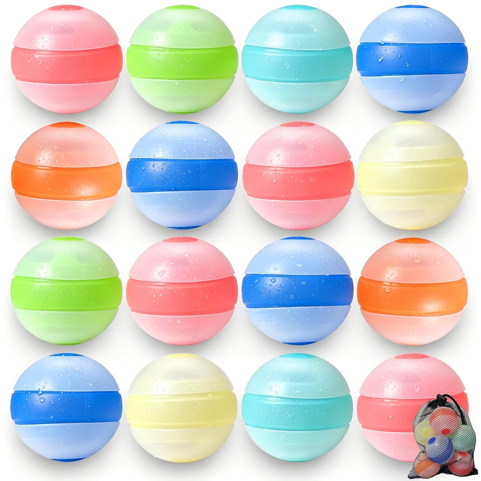 Bombe a Eau Réutilisables Auto-obturantes, 16 Pièces Ballons d'eau Réutilisables en Silicone pour Extérieur, Parcs Aquatiques, Plages et jeux Familiaux, Jouet d'été pour Enfants et Adultes