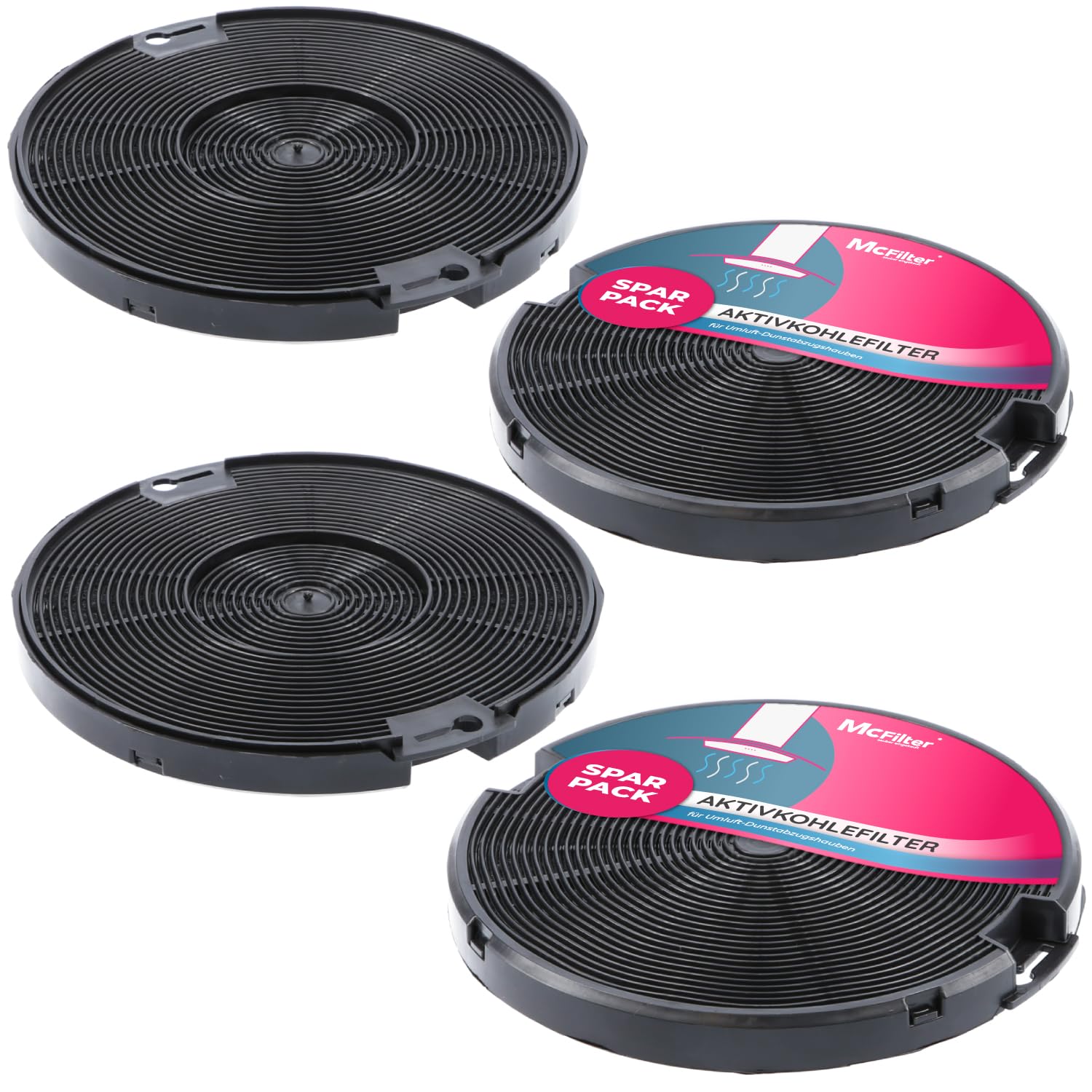 McFilter | 4x filtres à charbon actif Ø 150mm EFF75 pour hotte aspirante, convient pour filtre à charbon AEG 405509371/2, Faber 112.0067.944 + 112.0254.245, IKEA 203.383.74, NYTTIG FIL 500