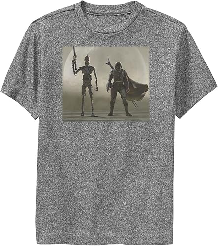 STAR WARS Mandalorian Mando Duo - Camiseta de manga corta para niños, Carbón Hea