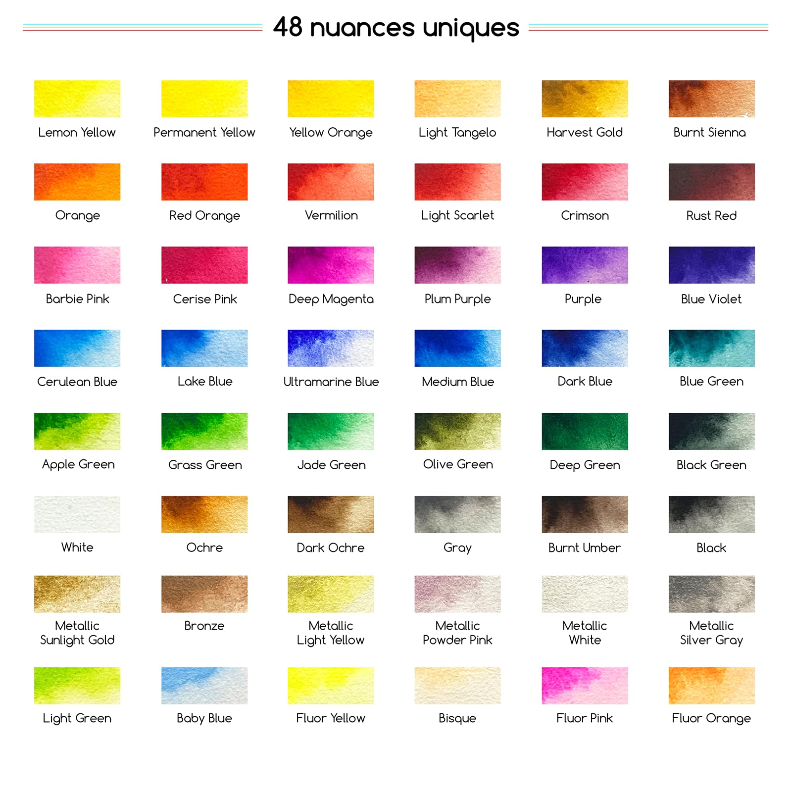 MEEDEN Set de peintures aquarelle 48 couleurs, ensemble de peintures à l'eau avec blocs amovibles, palette et accessoires aquarelle, set de peintures pour artistes débutants et professionnels