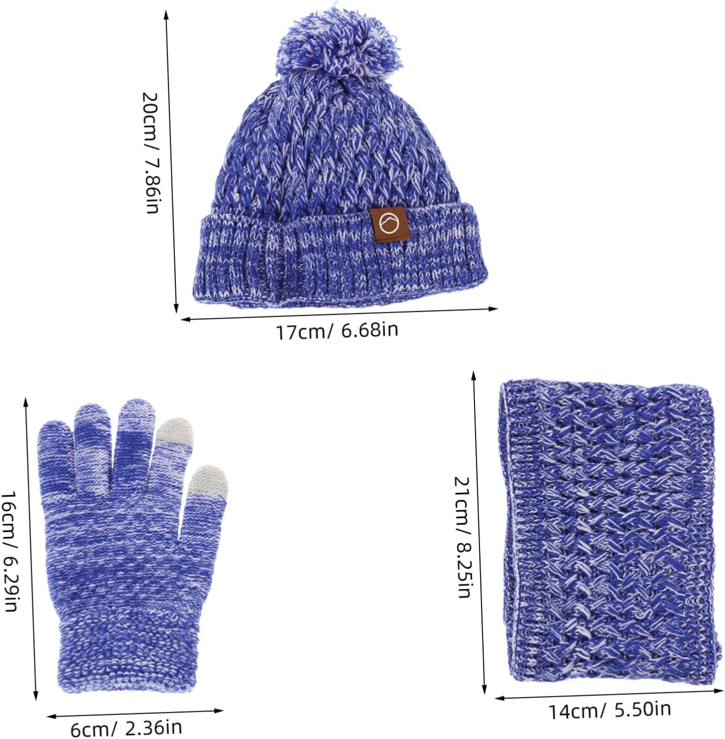 CALLARON Hand Knitted Winter Hat Gloves and Scarf Set for Boys and Girls Fleece Lined Pom Pom Beanie Girls Winter Accessories Sky-Blue