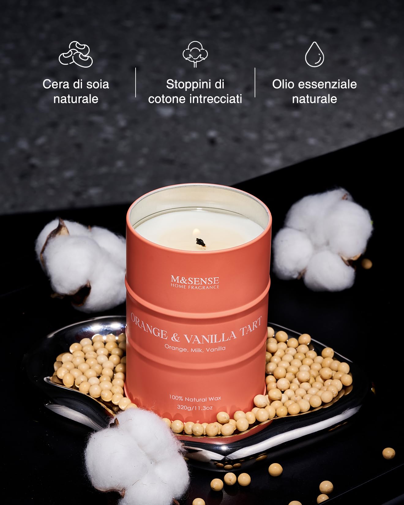 Candele M&SENSE Candele profumate alla vaniglia d'arancia per la casa, candele di soia organiche pulite non tossiche altamente profumate Candele profumate decorazione Candles Cozy Room Decor