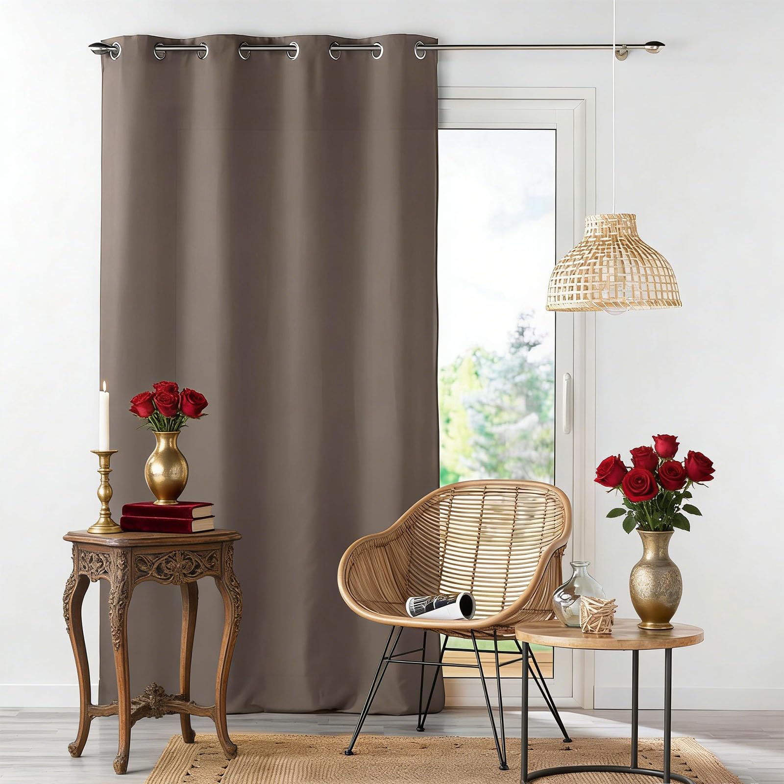 Rideau Occultant 160 x 240 cm Économie D'Énergie Isolant Thermique Anti Froid 1Pièces pour Porte Fenetre Dressing Salon, Brun