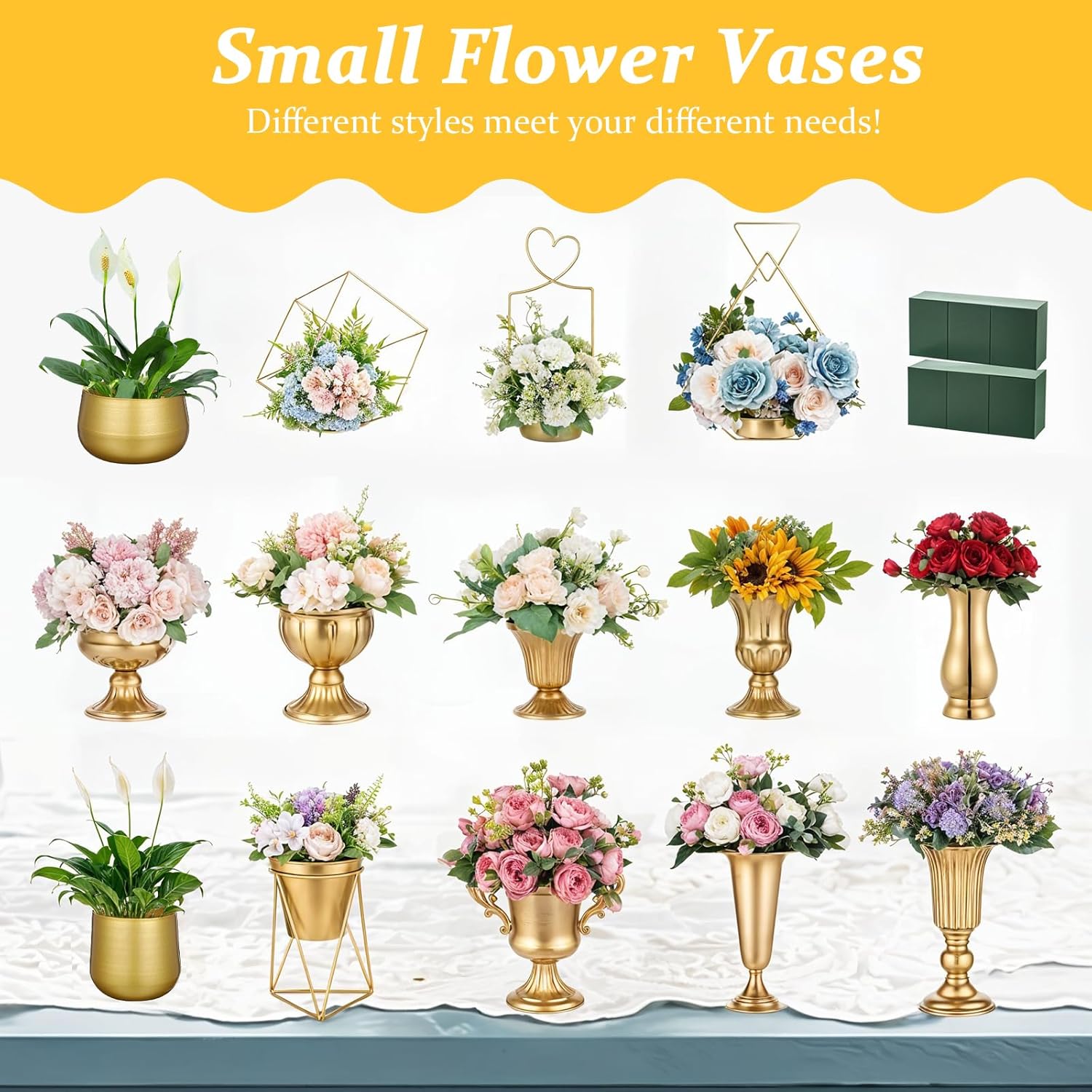 2 Pcs Plant Pot Gold Vase Metal Flower Pot Vase with Drainage Hole, Modern Storage Organizer Decorative Gifts for Wedding Indoor Outdoor Living Room Balcony Decoration Floor Display