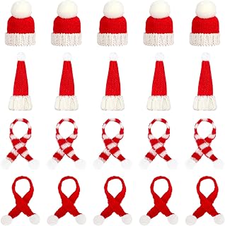 36 Pcs Mini Santa Hats & Christmas Scarf Set, Small Knit Hat Scarf for Crafts Dolls Knitted Ornaments Xmas Tree Accessory Cup Bottle Cover DIY Craft Art Decorations