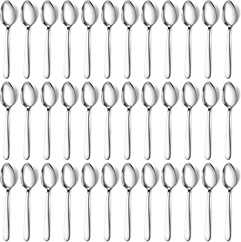Pleafind Juego de 36 cucharas de cena (7.4 pulgadas), cucharas de cubiertos, cuchara de acero inoxidable, cucharada pulida con espejo, cuchara de