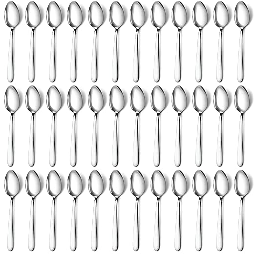 Pleafind 36-Pcs Dinner Spoons Set (7.4 inch), Spoons Silverware, Stainless Steel Spoon, Silver Spoons, Mirror Polished Tablespoon, Silverware Spoons for Home, Kitchen, Restaurant, Dishwasher Safe