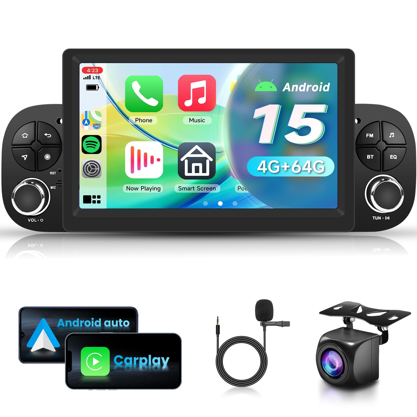 VECHTEL 4G+64G Autoradio Android 15 per FIAT Panda 2013 2014 2015 2016 2017 2018 2019 2020, 7 Pollice HD Schermo Auto Radio co Carplay Android Auto senza Fili GPS WiFi USB Bluetooth FM RDS Retrocamera