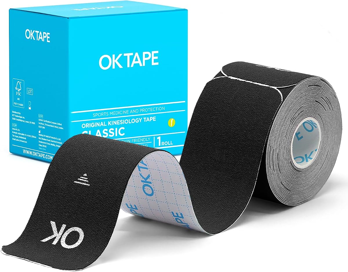 Kinesiology Tape Precut Elastic Hypoallergenic, 20 Strips, 2"x16ft | Sensitive Skin Friendly Latex Free Hypoallergenic Athletic Tape Roll for Muscle Joint Knee Waterproof Black