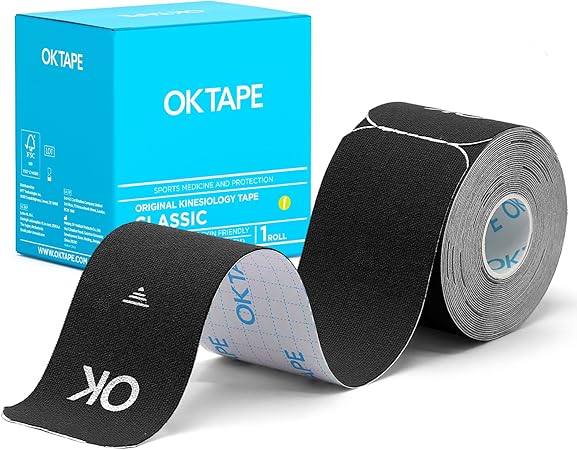 OK TAPE Kinesiology Tape 10 inches Precut, 20 Strips, Cotton Elastic Athletic Tape Latex Free, 2in x 16ft, Black