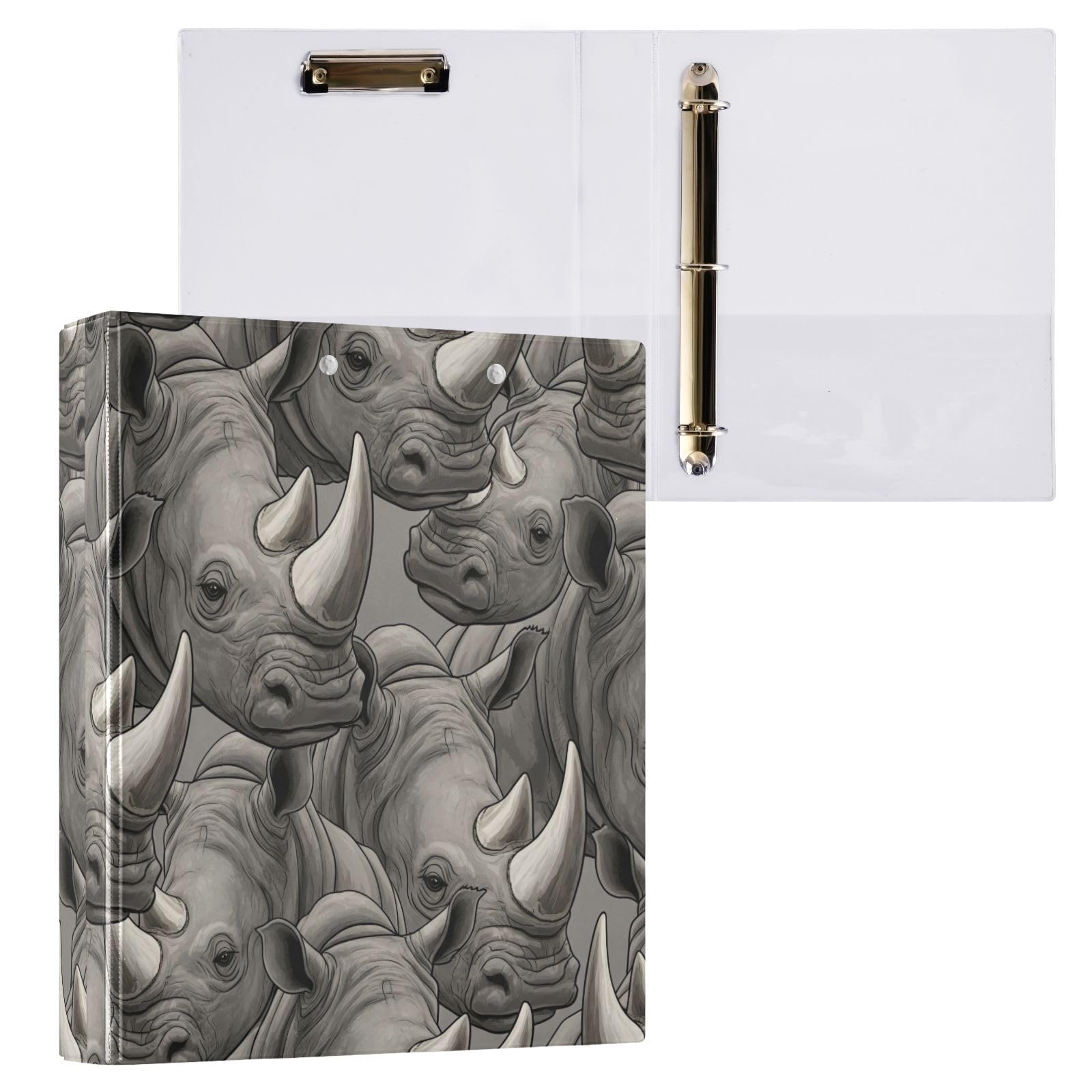 Raccoglitore a tre anelli grigio con stampa animalier, confezione da 2 | Con portablocco e tasche, per scuola, università, ufficio