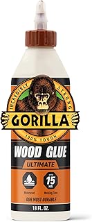 Gorilla Ultimate Waterproof Wood Glue, Natural Wood Color, 18 Ounce (Pack of 1) - Waterproof for Indoor or Outdoor Projects and Repairs