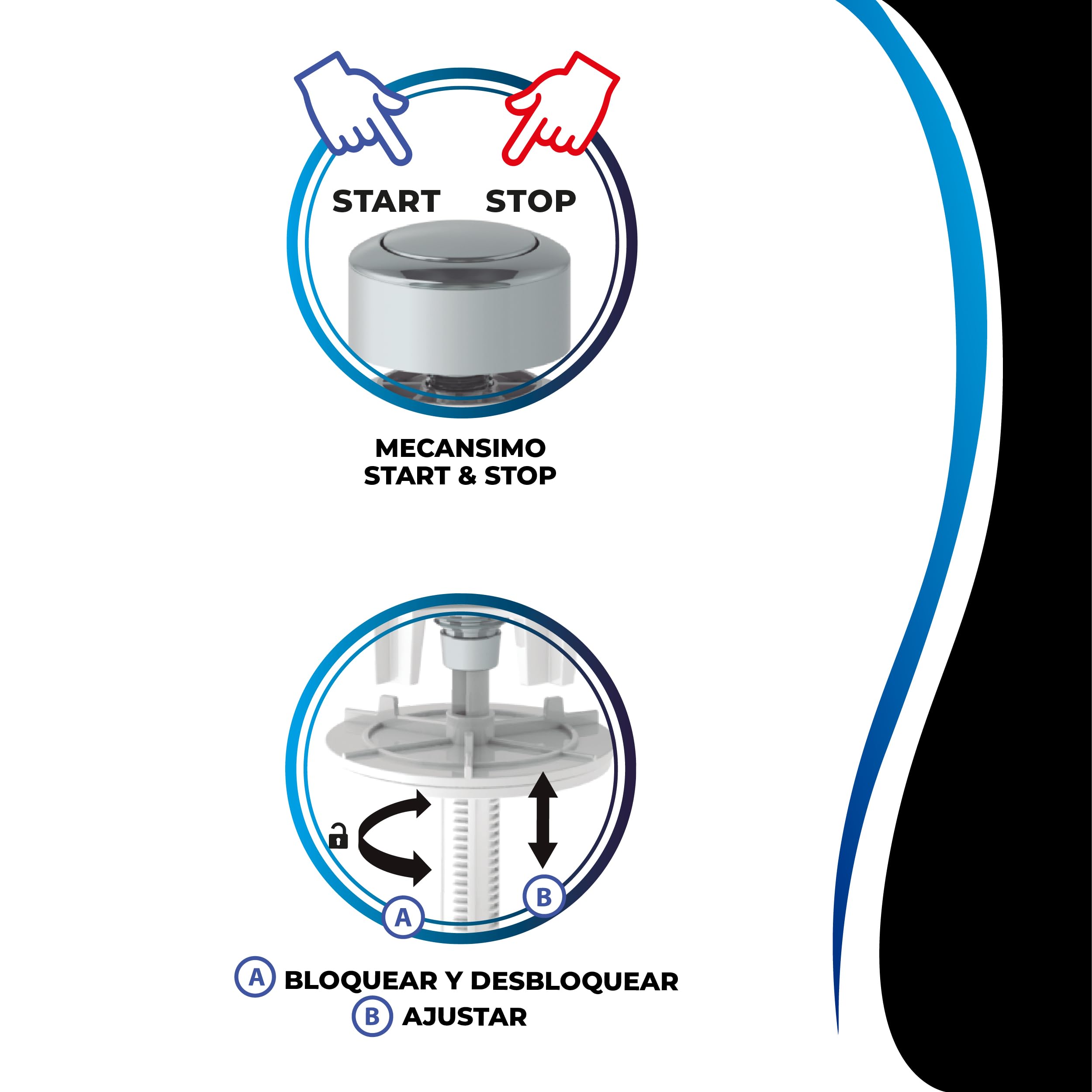 HOMSSY Mecanismo Cisterna WC Start Stop Universal D-126 – Válvula Descarga Interrumpible ECO, Ahorro de Agua, Instalación Fácil, Compatible con Diferentes Bases de Cisterna — view 5