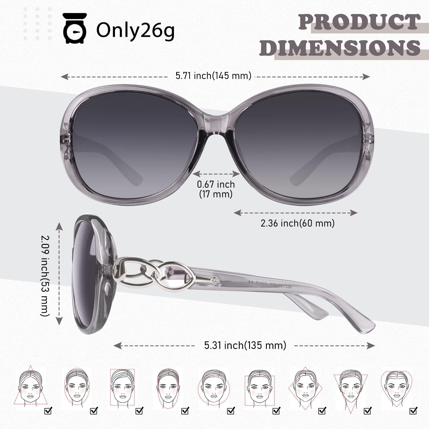Sunier Sunglasses Womens Polarized Trendy Oversized Sun Glasses Fashion Ladies Shades 100% UV400 Protection S85 - Image 5