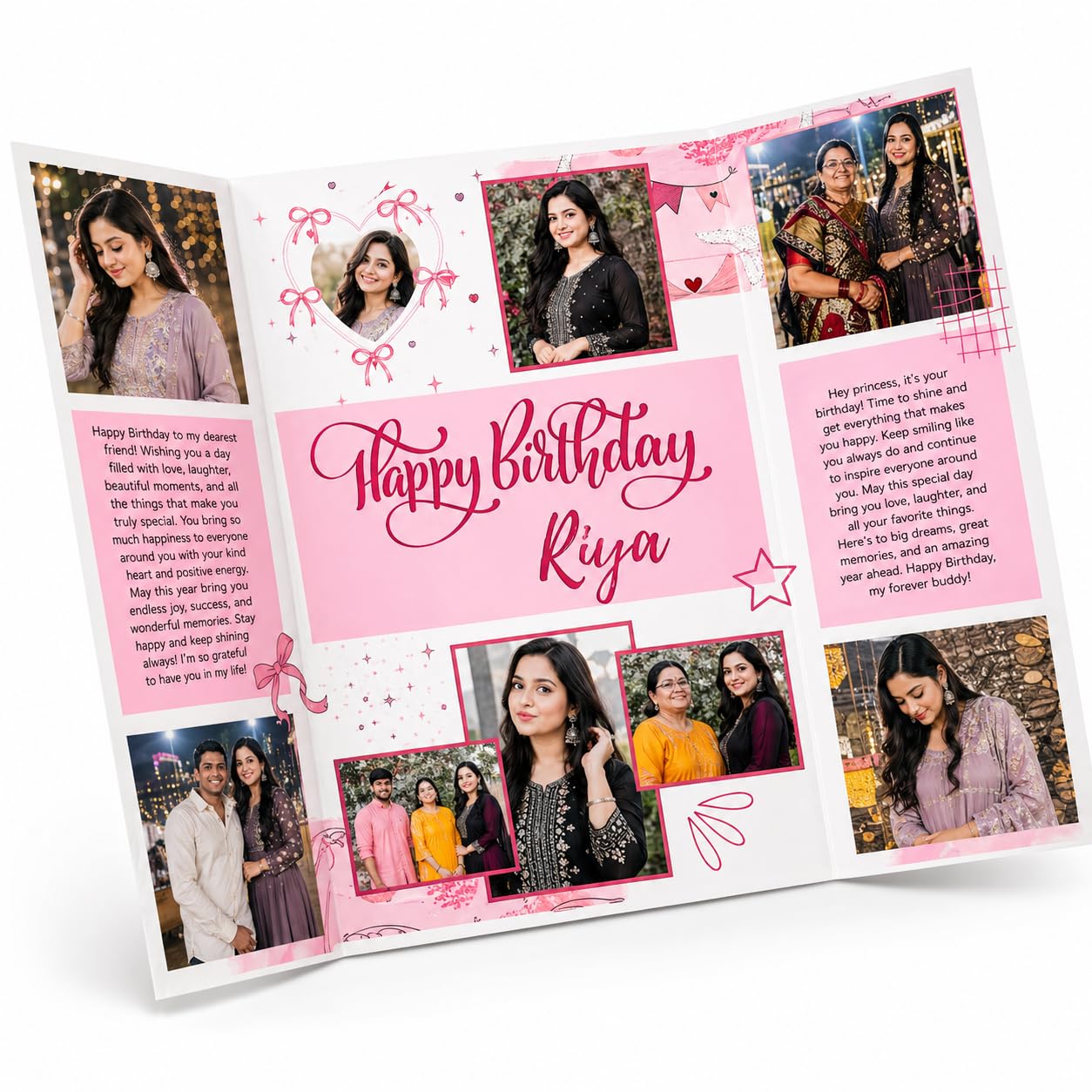 Personalised Photo Birthday Card, Handmade Multi-fold Memory Album Style Greeting Card, Pink 8x12 inch-image-19