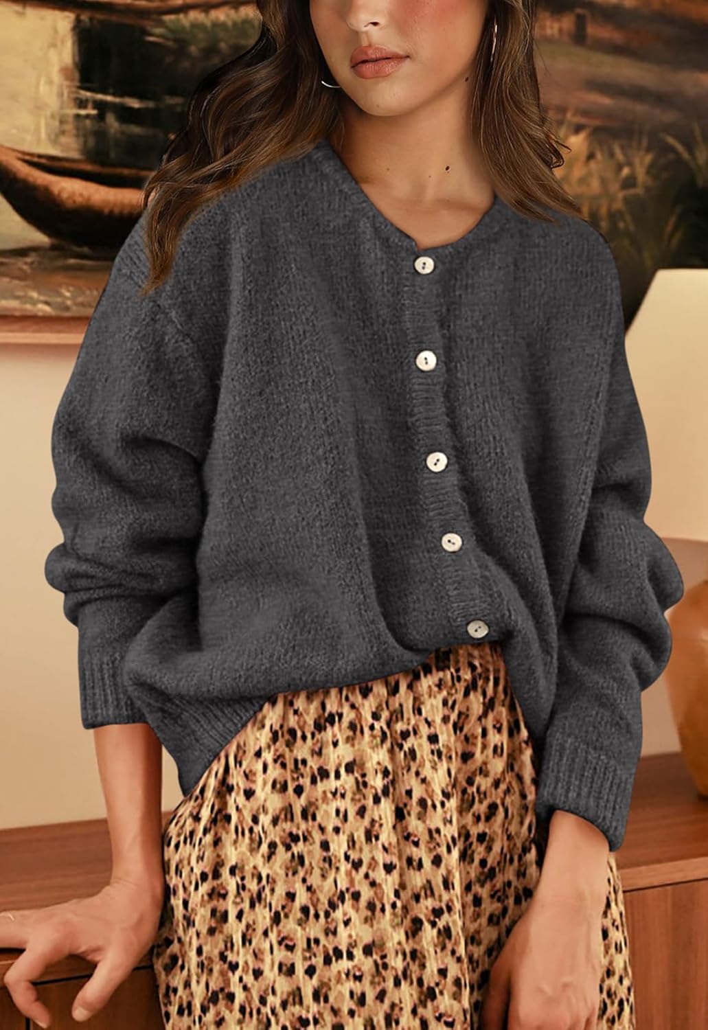 PRETTYGARDEN Long Sleeve Crewneck Button Down Womens Sweaters Spring Open Front Chunky Cardigan Sweaters for Women 2026 - Image 6