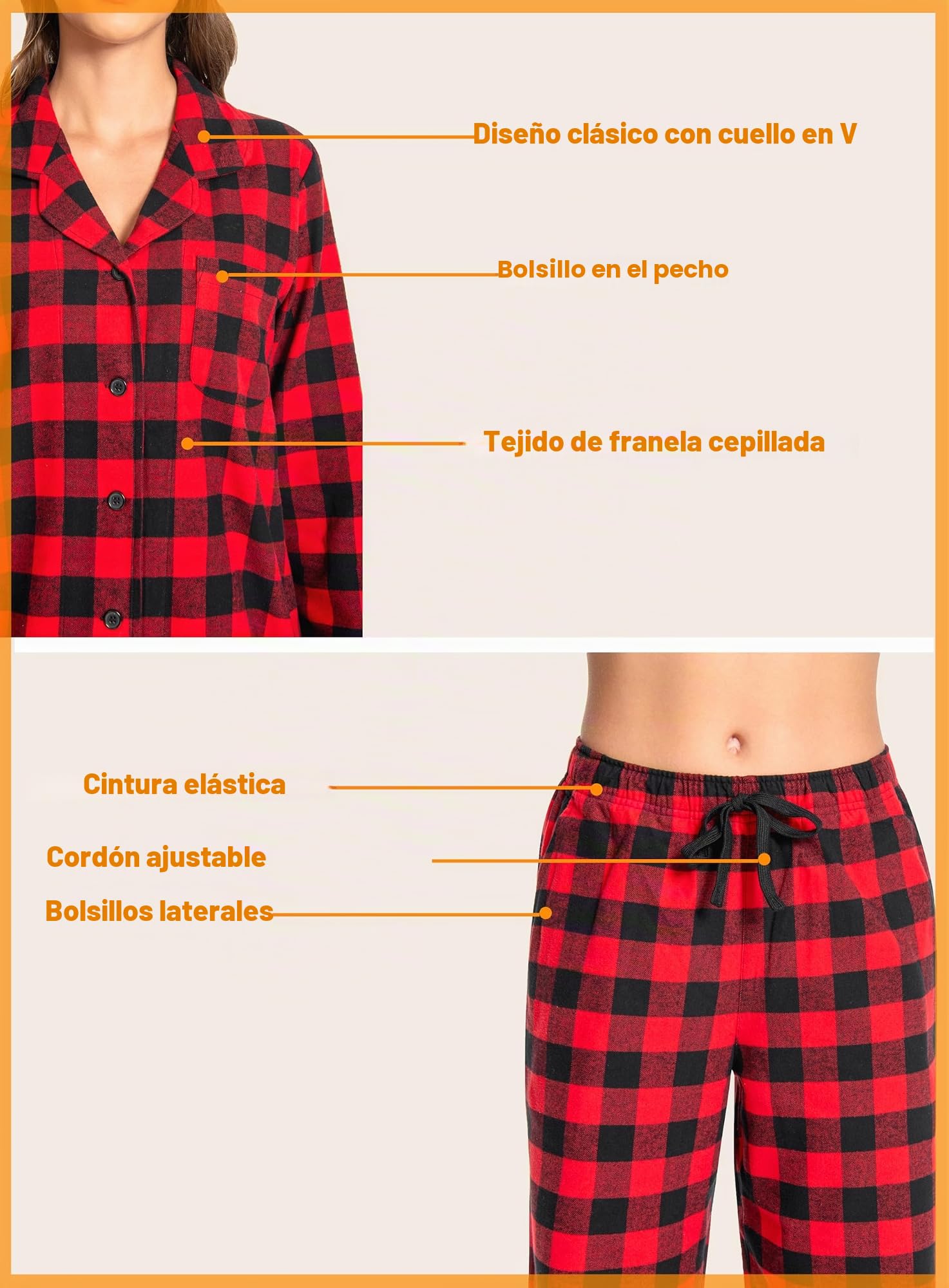Nutria Pijama mujer 100% algodón franela conjunto de pijama manga larga con cuello abierto botones parte inferior larga ropa de dormir invierno ropa de dormir ropa de dormir ropa de dormir ropa de