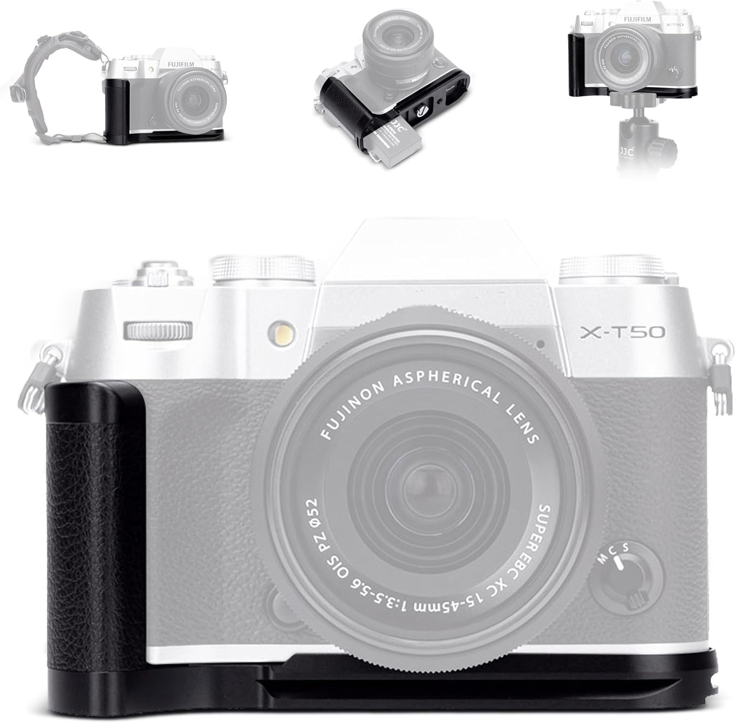 X-T50 Handgrip,L-Shape Bracket Handle for Fujifilm X-T50 XT50 Camera with Built-in Arca Quick Release Plate & Battery Compartment Opening,X-T50 Hand Grip Holder Anti-Slip Pads Design - Black