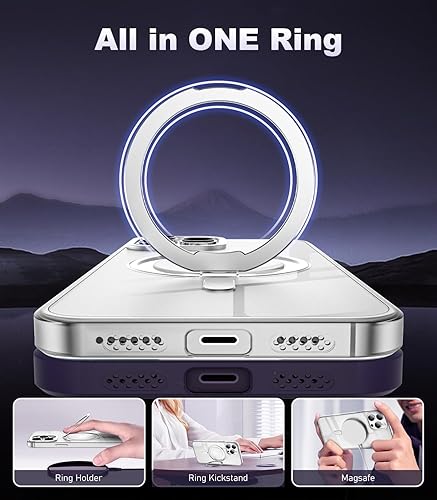 Miniatura 2 de Funda con anillo giratorio de 360 para iPhone 12 Pro Max con soporte magnéticoinvisible, compatible con Magsafe militar estándar contra caídas, a
