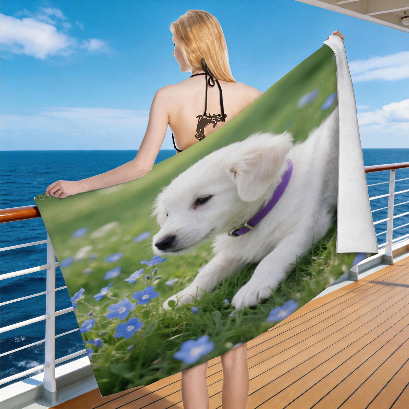 Hongduo Microfiber Quick Dry Beach Towel Golden Retriever Puppy, 3D Pet Photography Beach Towels Absorbent Fast Drying Bath Towels, Travel Camping Gym Swimming Bathroom (70x150cm)