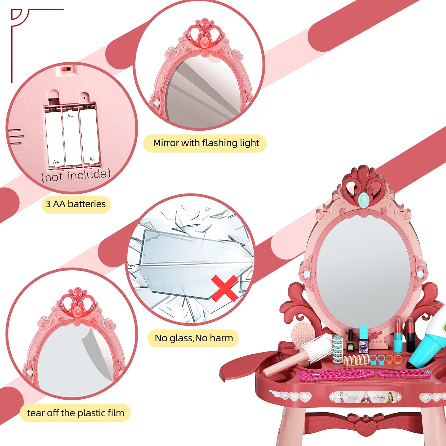 UNIH Kids Vanity Toys for 2 3 4 5 Year Old Girls Toddler Vanity Set with Mirror Chair Pretend Play Makeup Table for Little Girls : Toys & Games