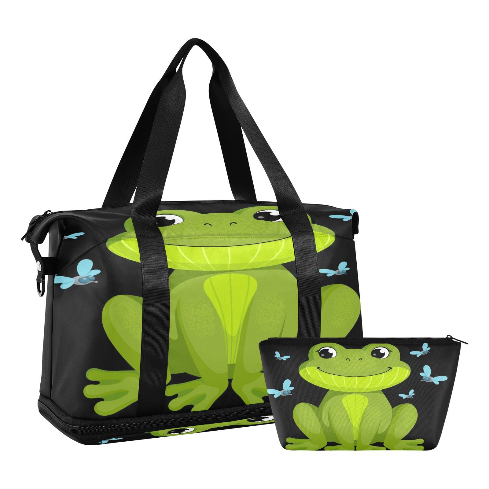 ALAZA Funny Frog Travel Duffel Bag for Women Men Sports Gym Bag with Shoe Compartment Tote Weekender Overnight Bags with Wet Pocket for Travel, Gym,Yoga,Swimming