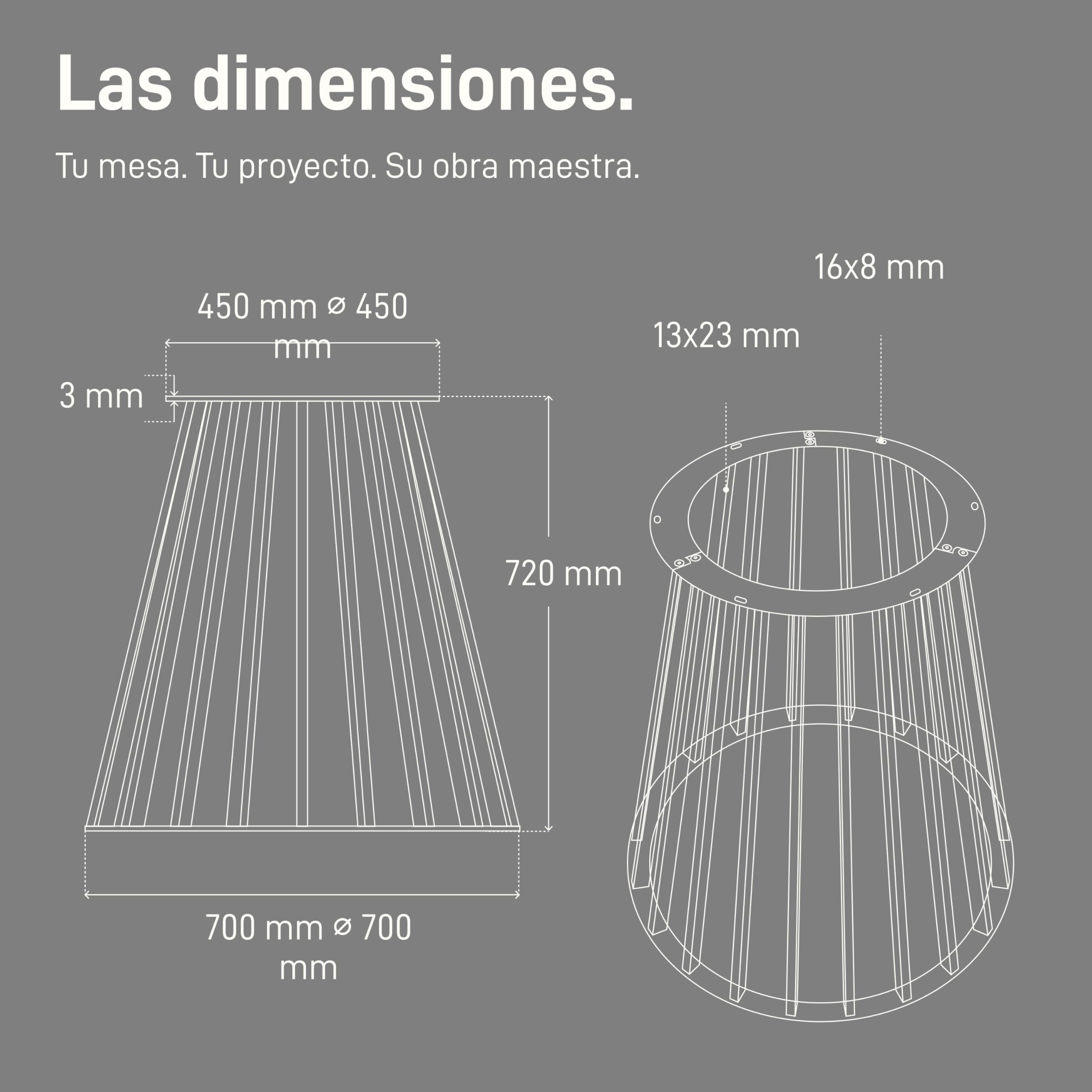 Natural Goods Berlin Columna de mesa Conic Bars patas de mesa de metal blanco – 720 mm x 700 mm – Estructura de mesa redonda – Patas de mesa para tablero de cristal ovalado – Patas de metal