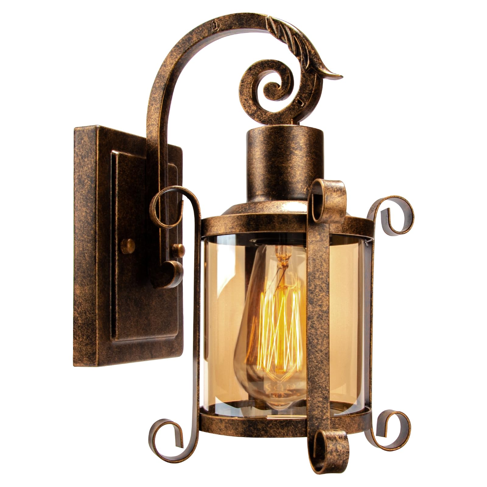 Rustikale Innen Bernstein Glas Wandleuchte 1-Pack, Bronze gebürstet, Vintage-Lampe Veranda Beleuchtung wasserdicht Retro-Lampe für Innen Schlafzimmer Wohnzimmer Outdoor（NO Bulb）