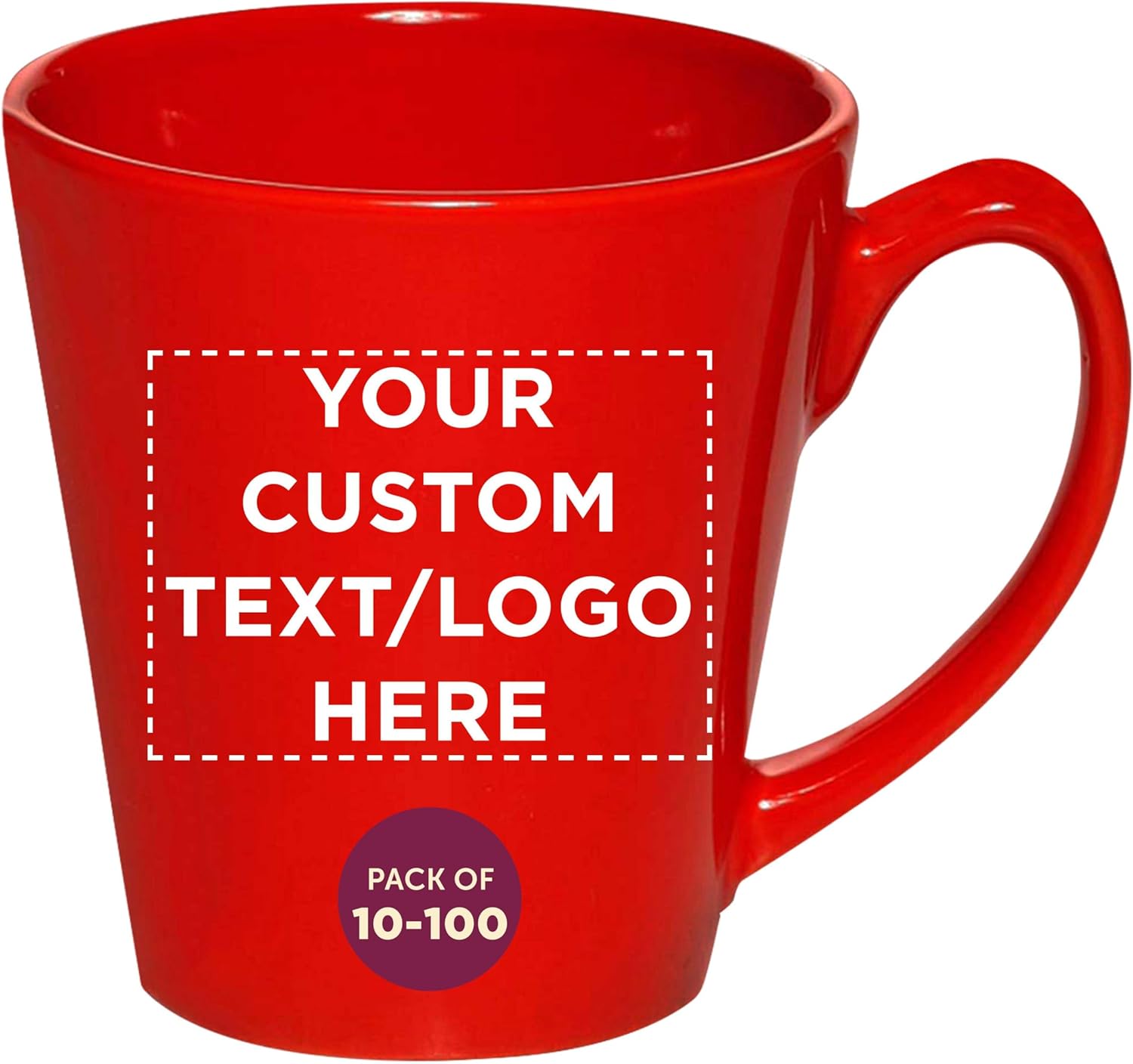 DISCOUNT PROMOS Custom Glossy Ceramic Latte Coffee Mug 12oz Set of 10/50/100 Personalized Bulk Pack Perfect Tea Espresso Cappuccino Hot Cocoa – Red
