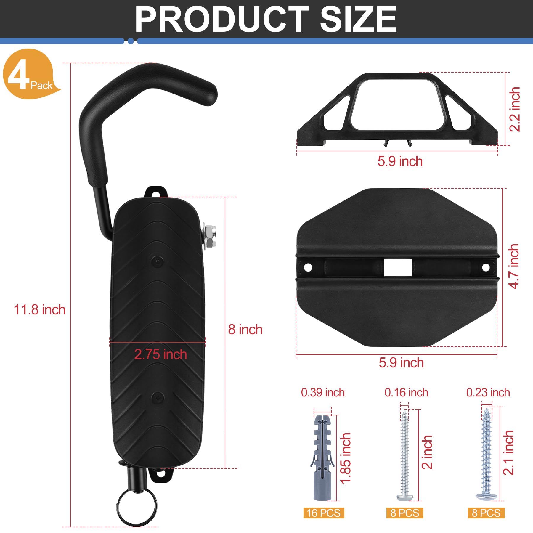 Soporte de pared giratorio para bicicleta, ganchos para garaje, soporte de pared para bicicletas (4, negro)