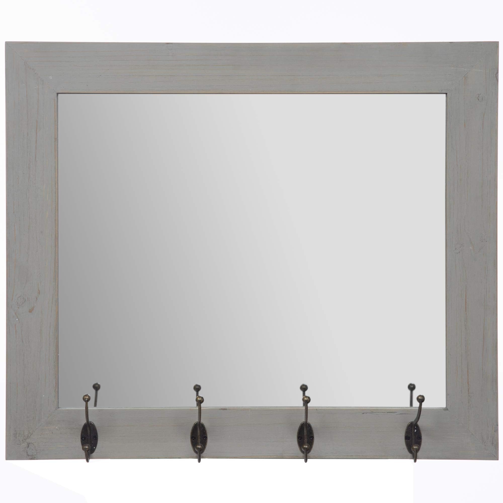 Everly Hart Collection Rustic Gray Entryway Wall Mount Hooks Mirror