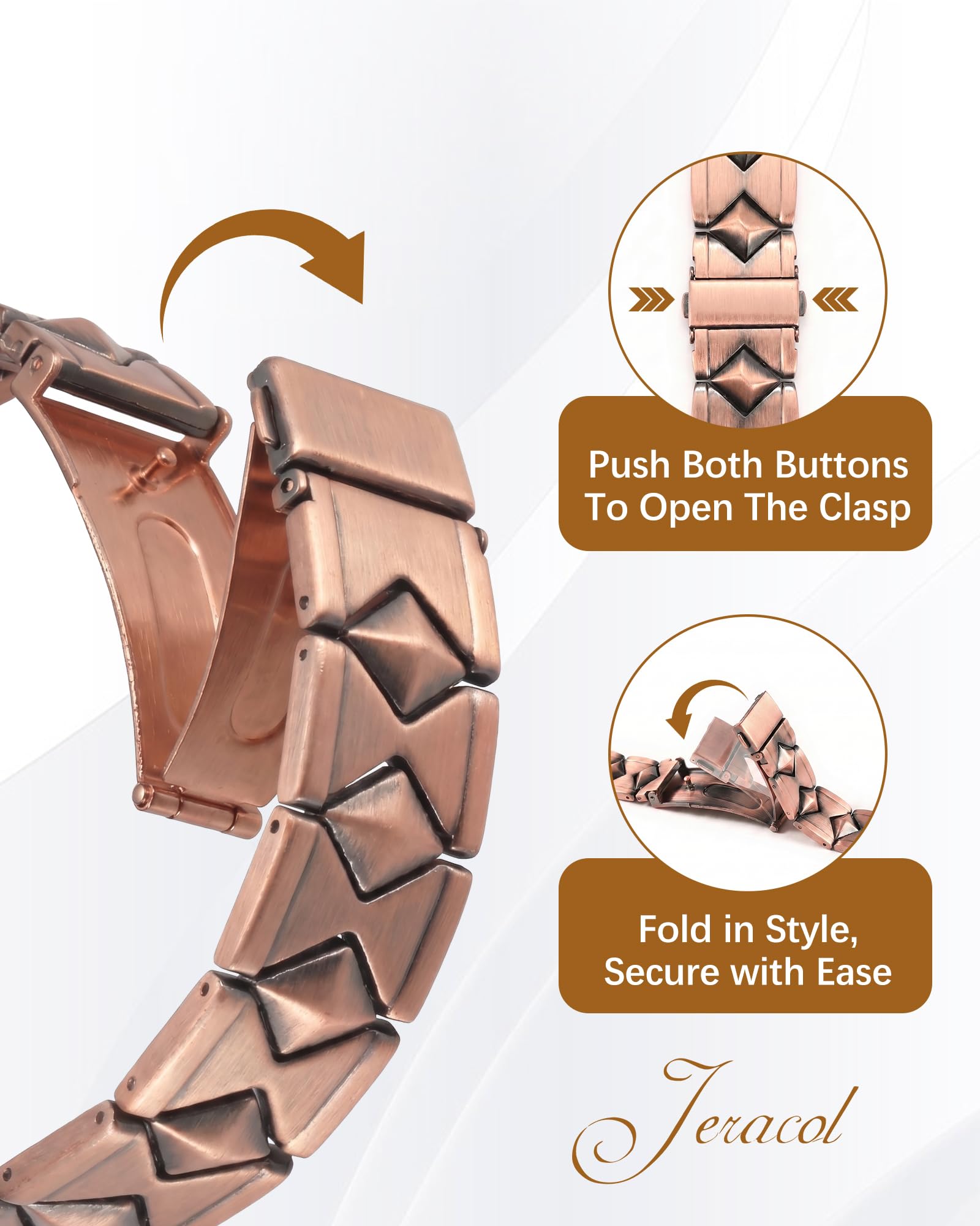 Jeracol Pulseras de cobre para hombre, 99% cobre puro, tamaño ajustable y caja de regalo de joyería (módulo geométrico)