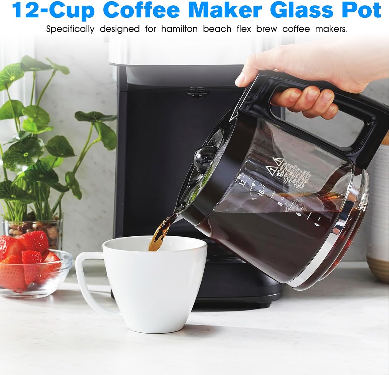12-Cup Glass Carafe Pot Replacement Hamilton-Beach Coffee Carafe Pot 46310 49980A 49980Z 49976 49966 49350 49957 49954 49933 49983 49618 46300 49950 with Coffee Spoon 12 Cup Coffee Pot